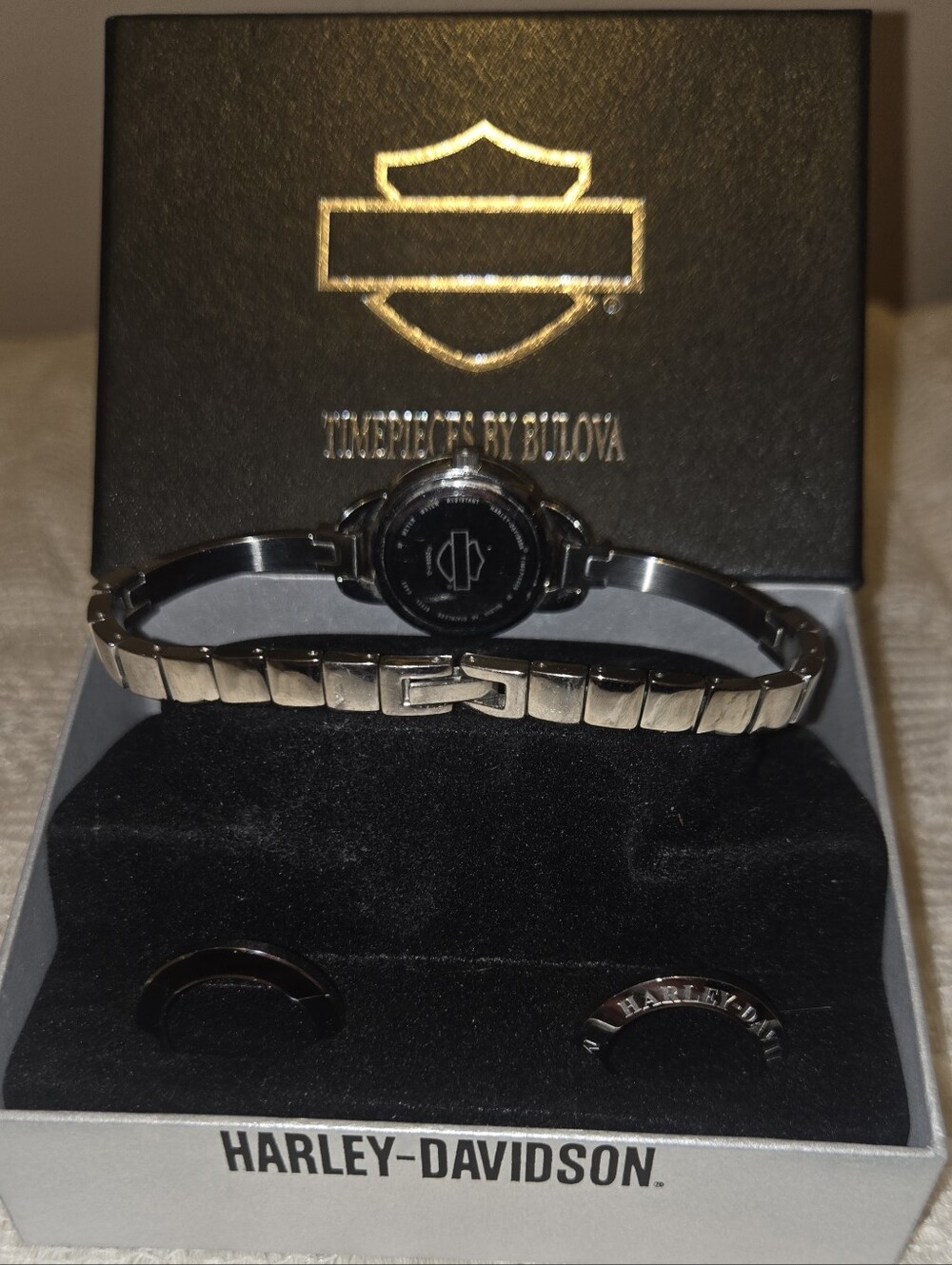 Women's Harley-Davidson Bulova Stainless Steel Watch w/ 3 Bezels (2008) - Picture 10 of 13